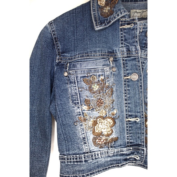 Paco Jeans NWT Distressed and Blingy Cropped Denim Jean Jacket Small - Picture 2 of 10